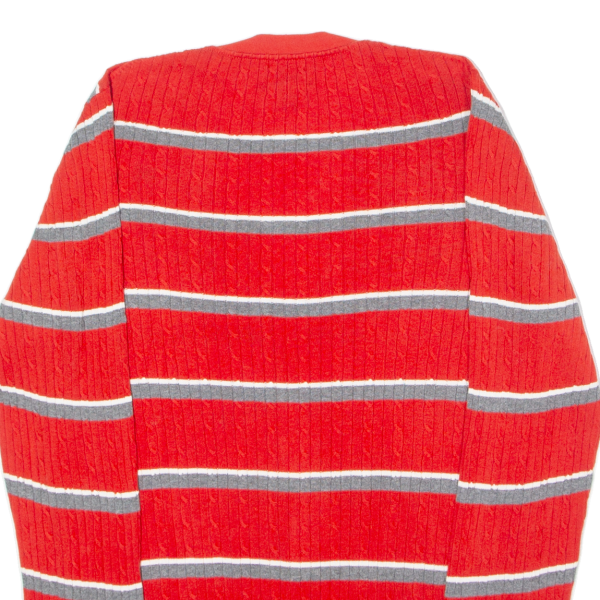 TOMMY HILFIGER Womens Cardigan Red Striped V-Neck Cable Knit L For Discount