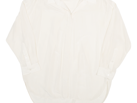 MNG Womens Blouse Shirt Cream Collared Long Sleeve M Discount