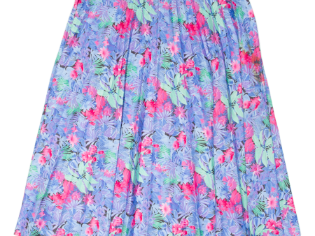 Womens Pleated Skirt Blue Midi Floral L Hot on Sale