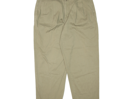 TOMMY HILFIGER Pleated Chino Mens Trousers Green Relaxed Tapered W38 L32 on Sale