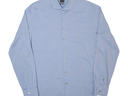 CALVIN KLEIN Fitted Mens Formal Shirt Blue Long Sleeve L Cheap