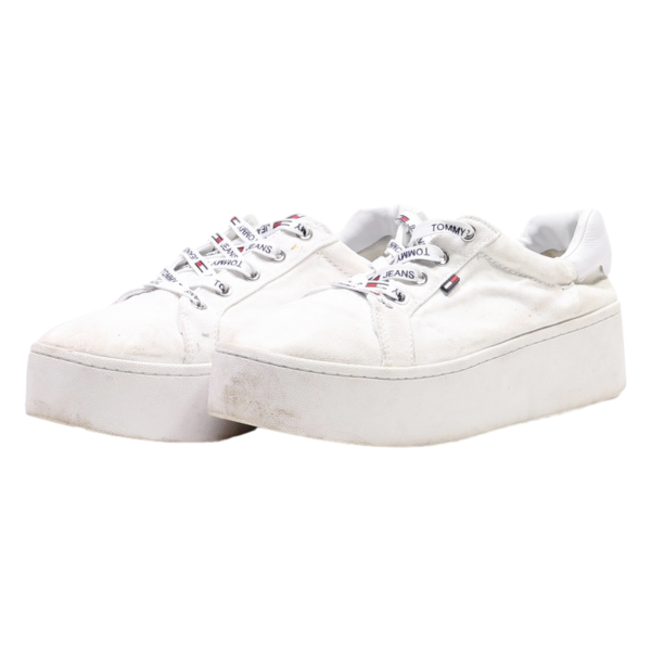 TOMMY HILFIGER Platform Trainers White Canvas Womens UK 6.5 Supply