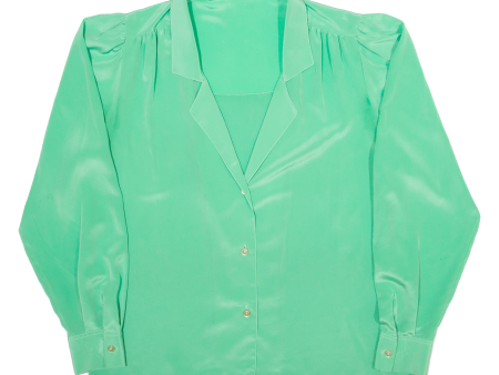 YVES DE VALERE Womens Blouse Shirt Green Collared Long Sleeve 90s M Fashion