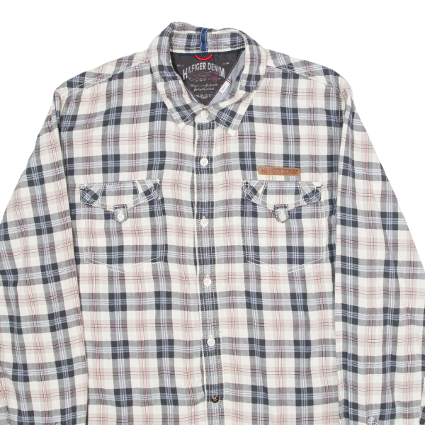 TOMMY HILFIGER Mens Shirt Grey Plaid Long Sleeve L Hot on Sale