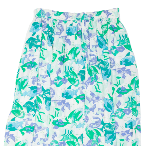 CANDA All Over Fish Print Womens A-Line Skirt Green Midi Viscose Crazy Pattern L For Discount