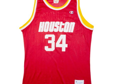 CHAMPION Houston Rockets 34 Olajuwon Mens Jersey Red Sleeveless 90s USA XL Online now