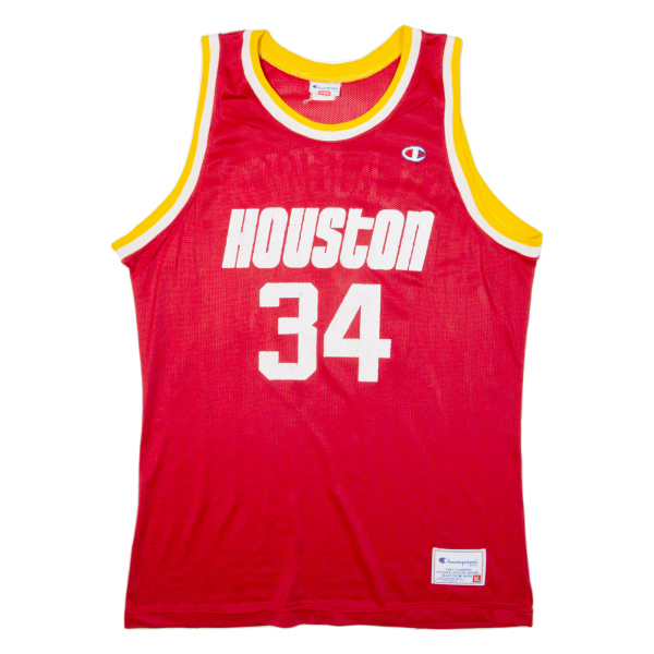 CHAMPION Houston Rockets 34 Olajuwon Mens Jersey Red Sleeveless 90s USA XL Online now