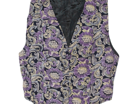 Womens Blazer Waistcoat Purple Viscose 90s Floral M Hot on Sale