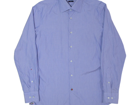 TOMMY HILFIGER Fitted Mens Shirt Blue Striped Long Sleeve L Online