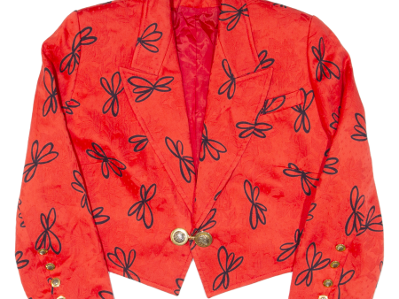 Cropped Womens Blazer Jacket Red Viscose 90s Floral M For Cheap