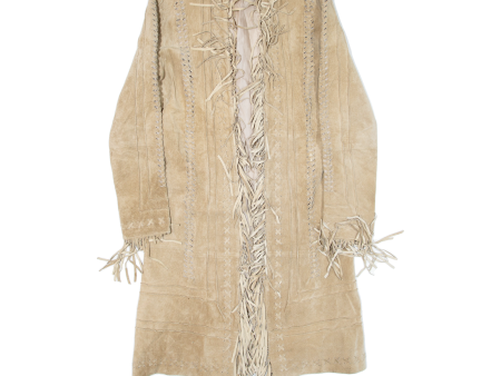 ONLY Tassel Womens Coat Beige Leather Suede S Hot on Sale