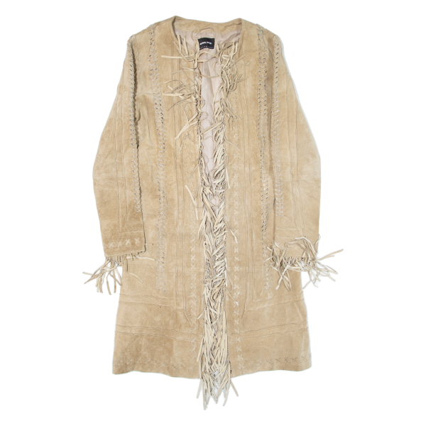 ONLY Tassel Womens Coat Beige Leather Suede S Hot on Sale