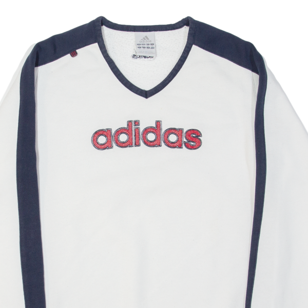 ADIDAS Womens Sweatshirt White V-Neck UK 12 Fashion