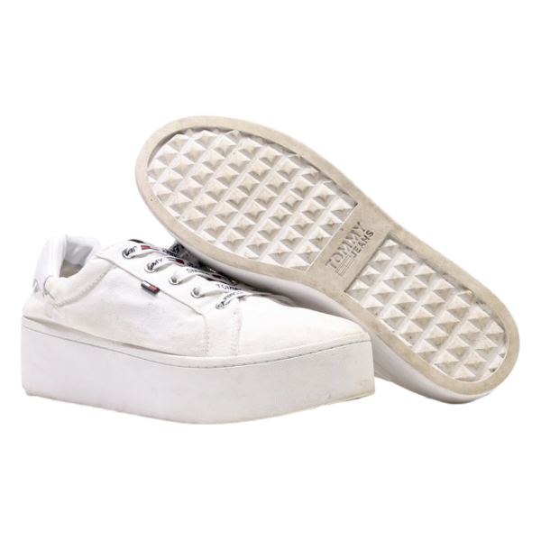 TOMMY HILFIGER Platform Trainers White Canvas Womens UK 6.5 Supply