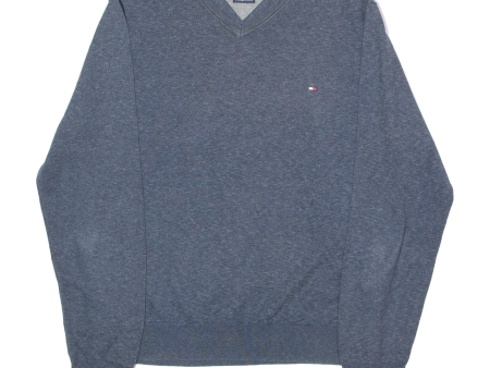 TOMMY HILFIGER Mens Jumper Blue V-Neck Tight Knit L Online