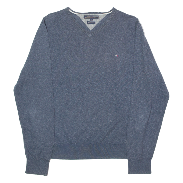 TOMMY HILFIGER Mens Jumper Blue V-Neck Tight Knit L Online