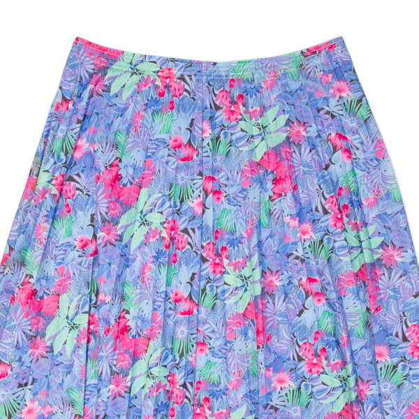 Womens Pleated Skirt Blue Midi Floral L Hot on Sale