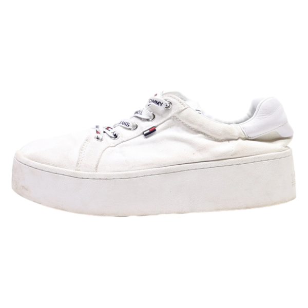 TOMMY HILFIGER Platform Trainers White Canvas Womens UK 6.5 Supply