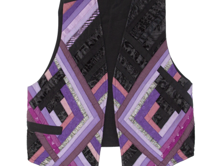 Womens Blazer Waistcoat Purple 90s Crazy Pattern M Discount