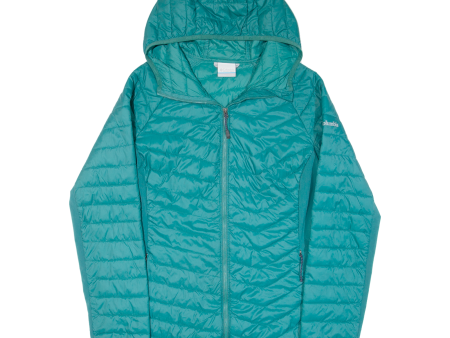 COLUMBIA Womens Puffer Jacket Green Nylon Hooded L Fashion