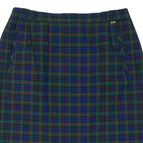 SYLBO Nicola Womens Straight Skirt Green Knee Length Wool 90s Check M For Discount