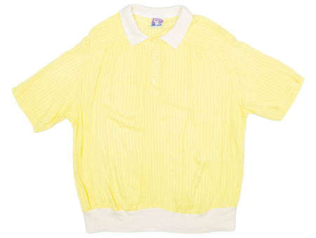 YESSICA Womens Blouse Shirt Yellow Off Shoulder 90s Viscose Striped M Cheap