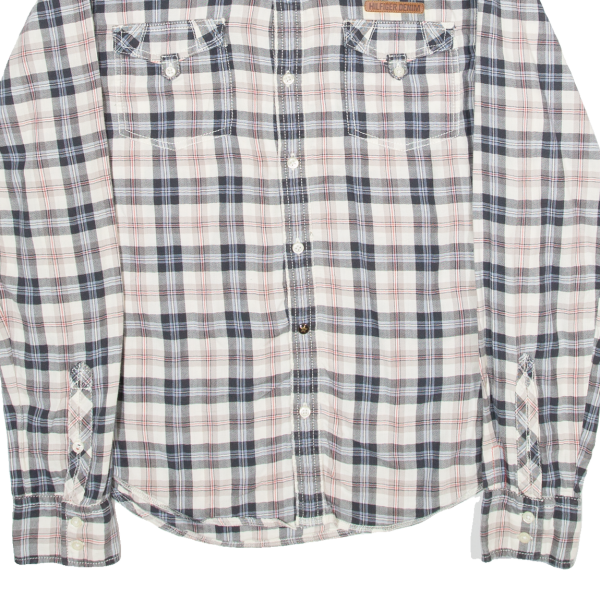 TOMMY HILFIGER Mens Shirt Grey Plaid Long Sleeve L Hot on Sale