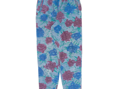 VIVACE Floral Womens Trousers Blue Regular Tapered W26 L28 on Sale