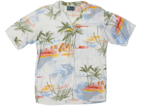 CREATION POMME Womens Hawaiian Shirt White Floral M Online