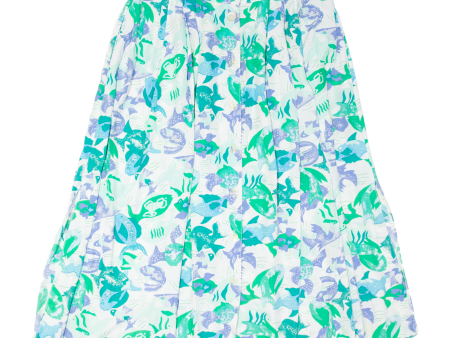 CANDA All Over Fish Print Womens A-Line Skirt Green Midi Viscose Crazy Pattern L For Discount