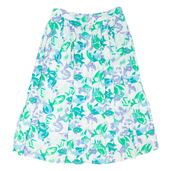 CANDA All Over Fish Print Womens A-Line Skirt Green Midi Viscose Crazy Pattern L For Discount