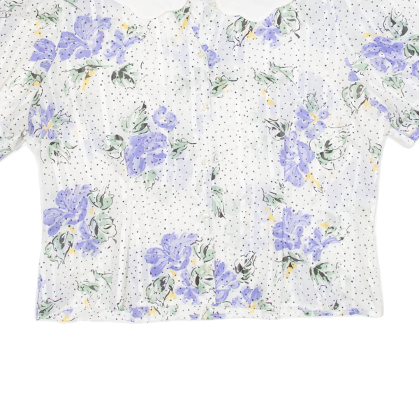 CANDA Sheer Womens Blouse Shirt White Collared 90s Floral L Fashion