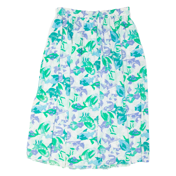 CANDA All Over Fish Print Womens A-Line Skirt Green Midi Viscose Crazy Pattern L For Discount