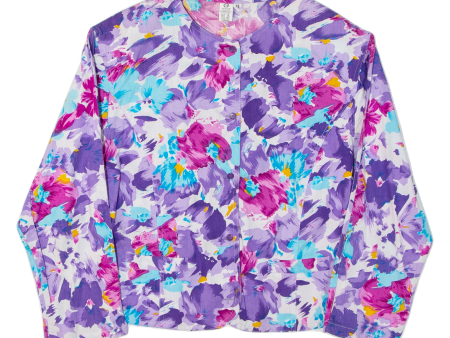 C&A Womens Printed Blouse Purple Button Neck Long Sleeve 90s Floral S For Cheap