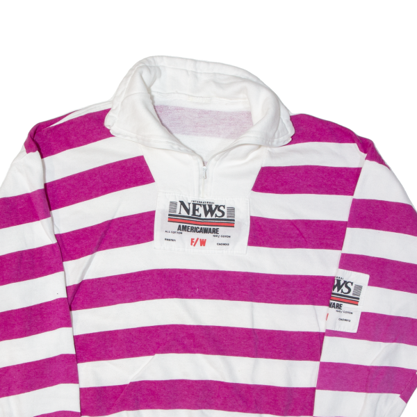 AMERICA WEAR Striped Womens Sweatshirt Pink 1 4 Zip 90s USA L Supply