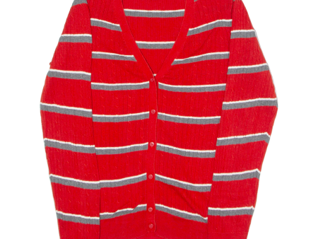 TOMMY HILFIGER Womens Cardigan Red Striped V-Neck Cable Knit L For Discount