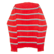 TOMMY HILFIGER Womens Cardigan Red Striped V-Neck Cable Knit L For Discount