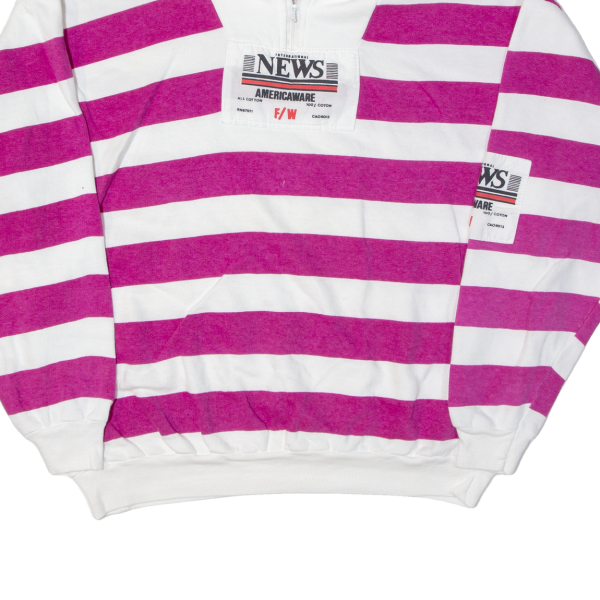 AMERICA WEAR Striped Womens Sweatshirt Pink 1 4 Zip 90s USA L Supply