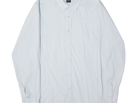 HUGO BOSS Fitted Mens Shirt White Striped Long Sleeve 2XL Online now