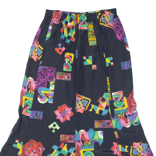 Womens Flare Skirt Black Long 90s Crazy Pattern M Supply