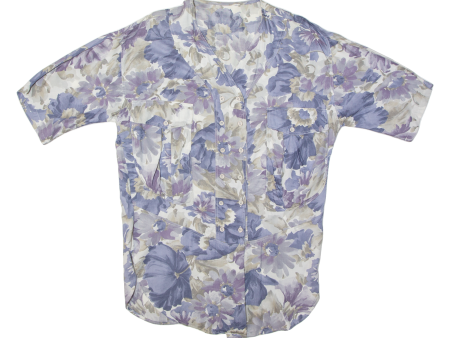 Long Womens Blouse Blue 90s Viscose Floral L Online Hot Sale