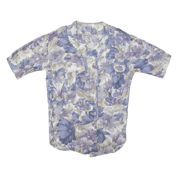 Long Womens Blouse Blue 90s Viscose Floral L Online Hot Sale