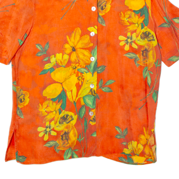 Womens Printed Shirt Orange Collared Floral L For Cheap