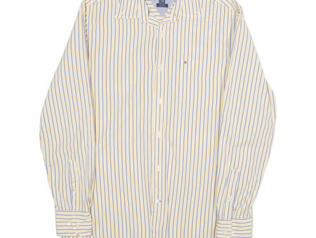 TOMMY HILFIGER Custom Fit Mens Shirt Yellow Striped Long Sleeve M Hot on Sale