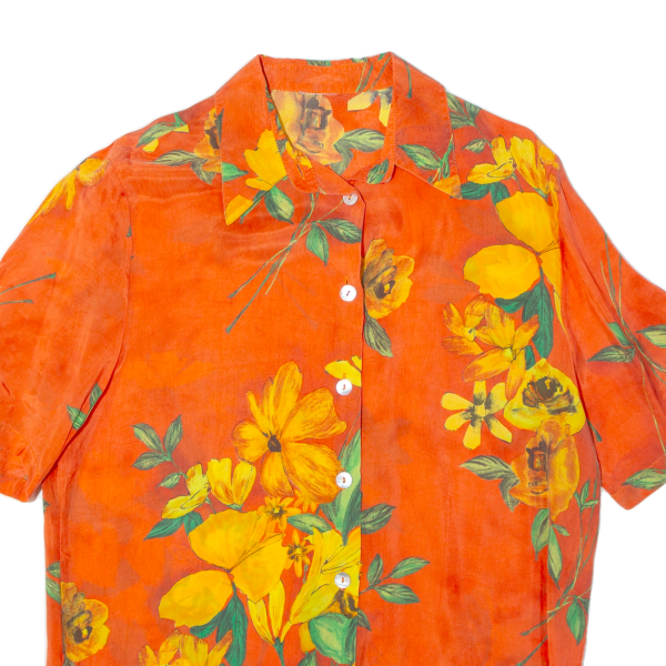 Womens Printed Shirt Orange Collared Floral L For Cheap