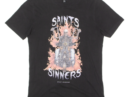 SMOG Saint Or Sinners Mens T-Shirt Black Crew Neck S Hot on Sale