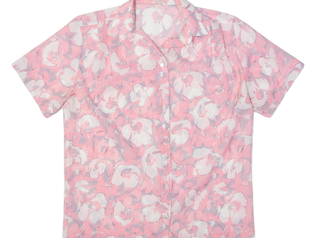 Semi Sheer Womens Printed Shirt Pink Collared Floral L Online Sale