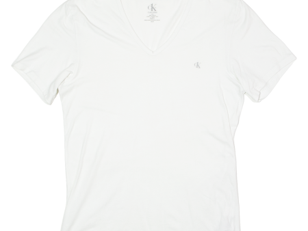 CALVIN KLEIN CK ONE Mens T-Shirt White V-Neck L Fashion