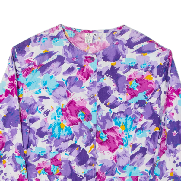 C&A Womens Printed Blouse Purple Button Neck Long Sleeve 90s Floral S For Cheap