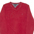 TOMMY HILFIGER Mens Jumper Red V-Neck Tight Knit L Cheap